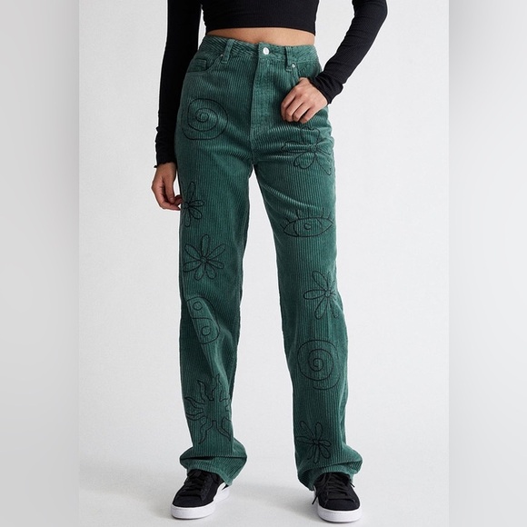 PacSun Green Corduroy Embroidered Graphic Pants Size 24 - Picture 1 of 7